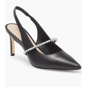 STUART WEITZMAN Crystaline 75 Black Slingback Pump 9.5 Rhinestone Accent
